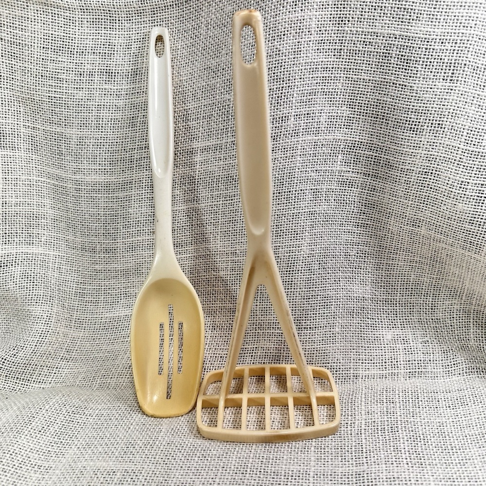 Foley Slotted‎ Spoon & Potato Masher Beige Nylon Kitchen Utensils Made in USA